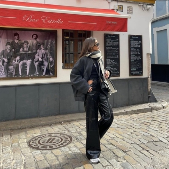 Zara * Faux Leather Cut Out Wide Pants Black size XS - Picture 8 of 16